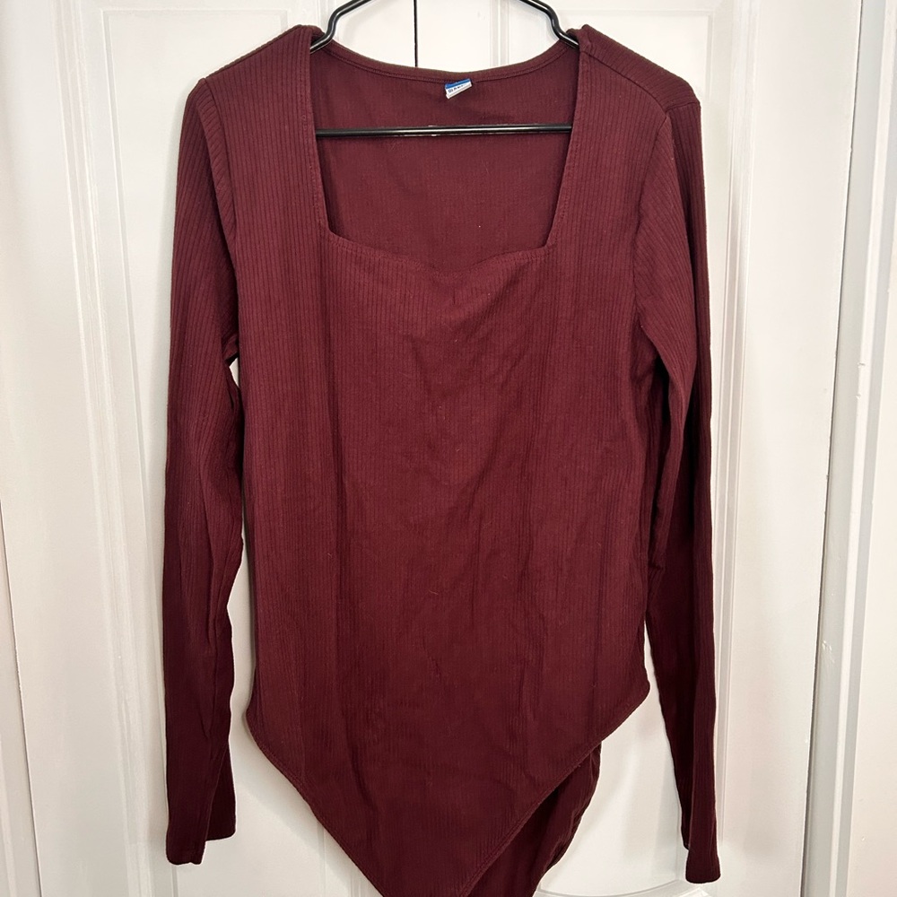 Women's Burgundy Long Sleeve Bodysuit